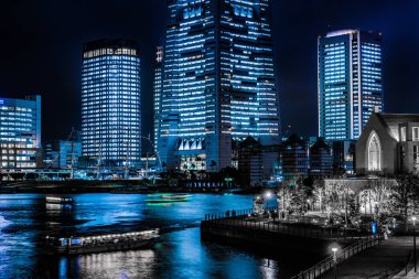 Yokohama Minato Mirais gece sahnesi. Çekim yeri: Yokohama-şehir kanagawa ili