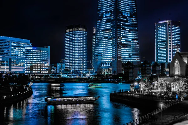 Yokohama Minato Mirais Cena Noturna Todos Edifício Luz Para Cima — Fotografia de Stock