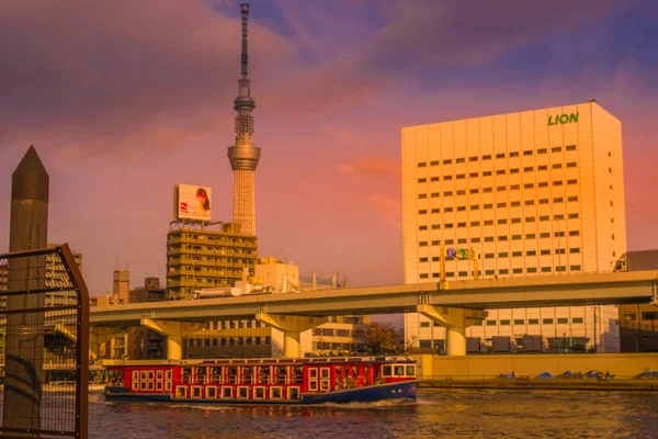 Solnedgång Och Tokyo Sky Tree Fotografering Plats Tokyo Storstadsområde — Stockfoto