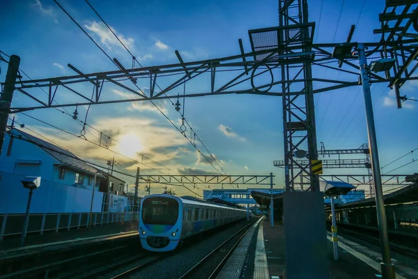 Вид Закат Платформы Станции Нишитоя Место Стрельбы Префектура Сайтама Токородзава — стоковое фото