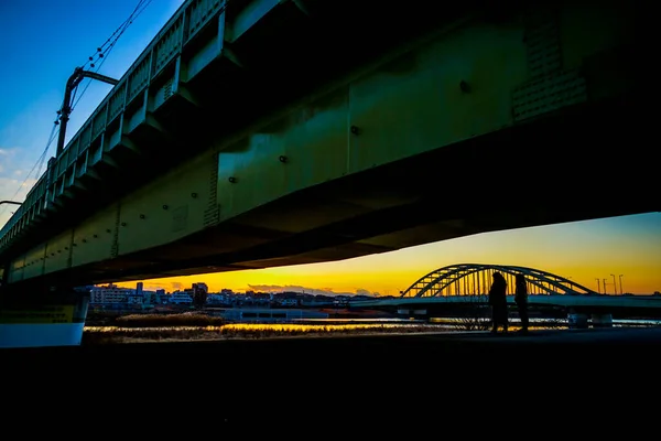 Tama Water Toevoer Brug Schemering Schietplaats Grootstedelijk Gebied Van Tokio — Stockfoto