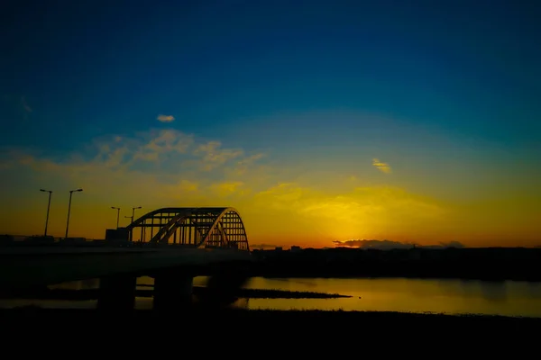 Ponte Abastecimento Água Tama Crepúsculo Localização Tiroteio Tóquio Área Metropolitana — Fotografia de Stock