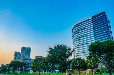 Tokyo iş bölgesi alacakaranlıkta.