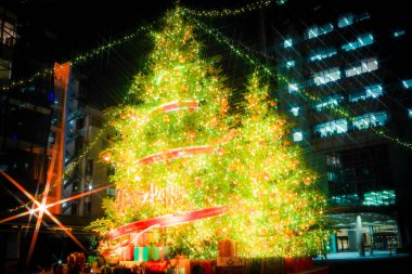 Meydandaki göz kamaştırıcı ışıklı ağaç.