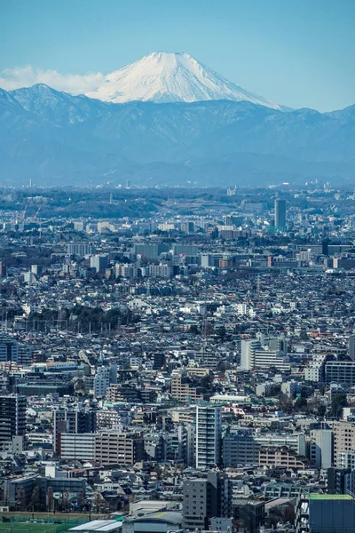 Kar kaplı Fuji Dağı 'nın uzak bir manzarası