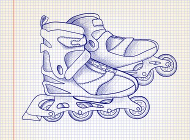 Yaz hayalleri kroki. paten yol ve gökyüzü arka plan üzerinde