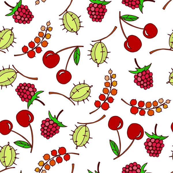 Векторная иллюстрация. бесшовный узор крыжовника, вишни, малины и смородины — стоковый вектор