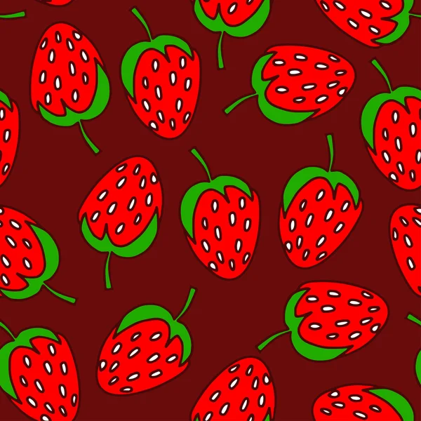 Ilustración vectorial. El patrón inconsútil de los garabatos - las fresas. Sobre fondo de chocolate — Vector de stock