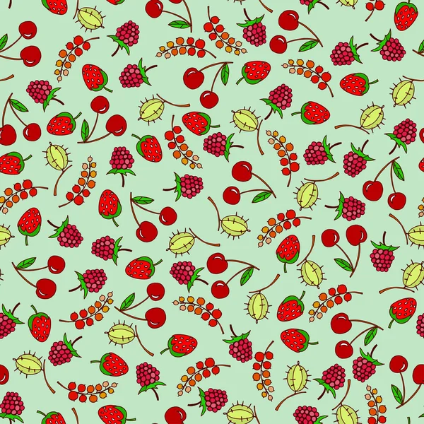 Векторная иллюстрация. бесшовный узор крыжовника, вишни, малины и смородины — стоковый вектор