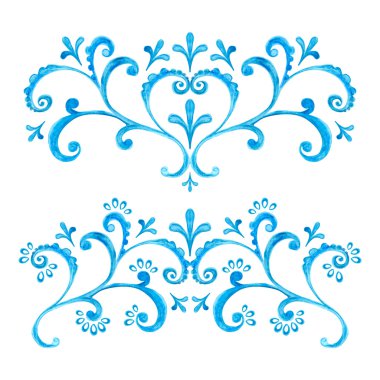 İki simetrik desen suluboya mavi kümesi