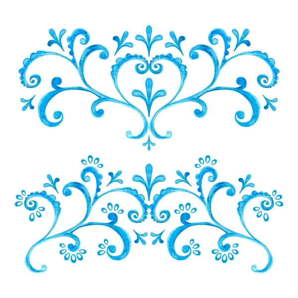 Set aus zwei symmetrischen Mustern Aquarell blau — Stockfoto