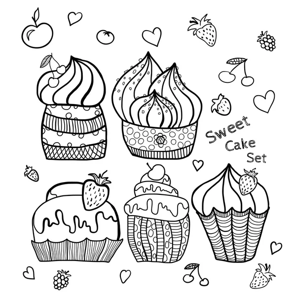 Conjunto de pasteles en blanco y negro — Vector de stock