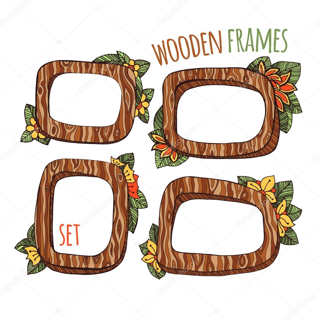 Cornici di legno colorati con i fiori — Vettoriale Stock
