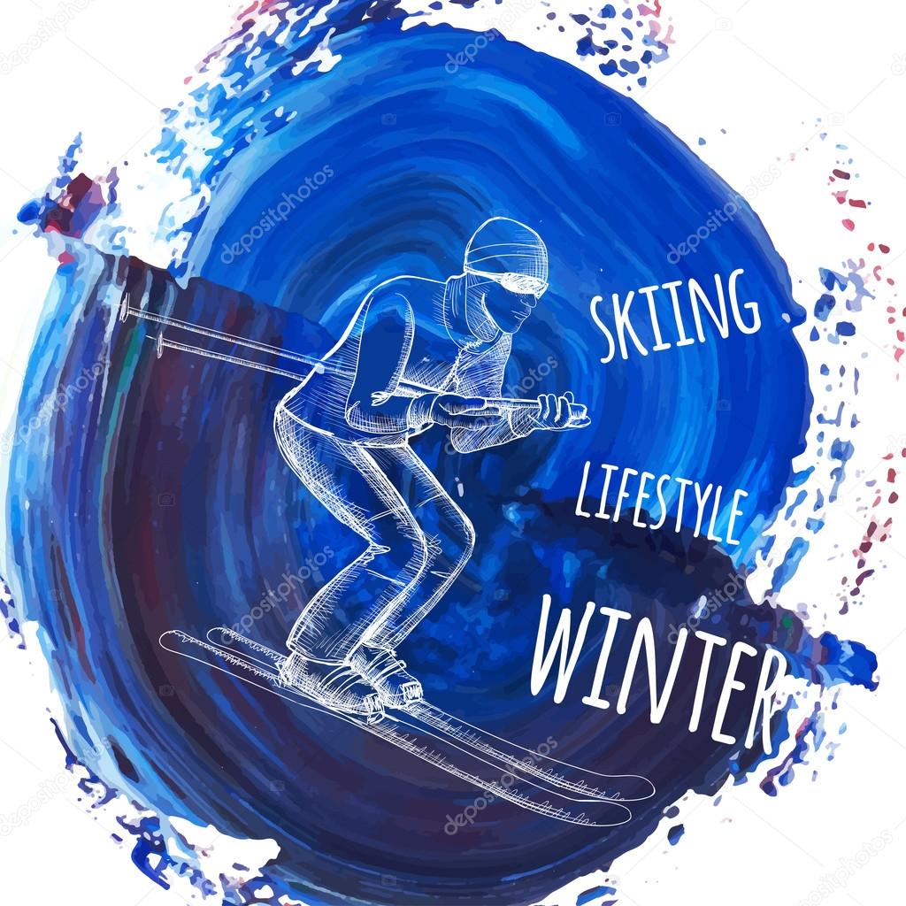 Sketch of the skier on knife stains