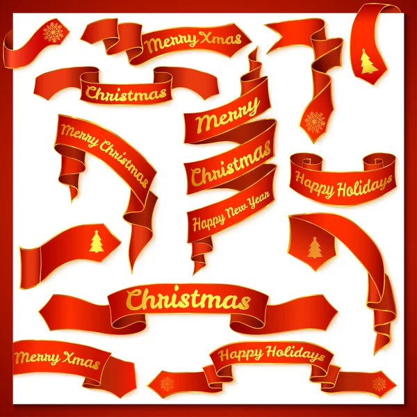 Red and gold Christmas ribbons with text — Stock Vector