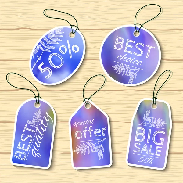 Sale tags with blurry photos and sketch — Stock Vector