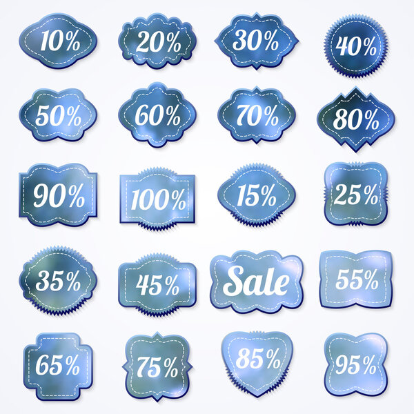 Blue set of labels percent for sales