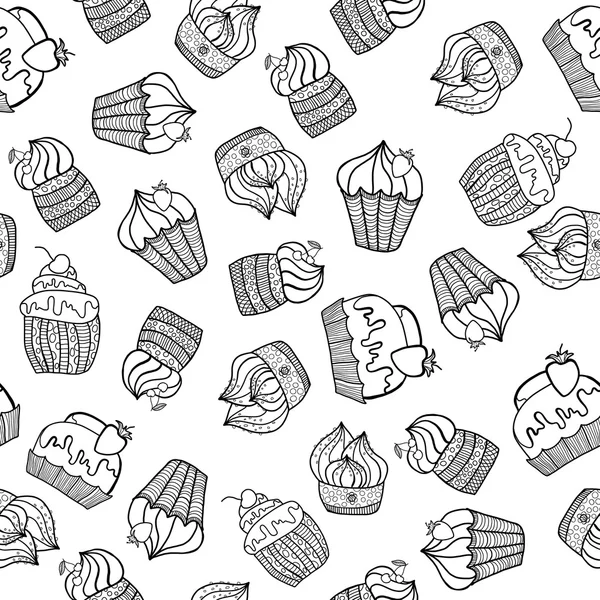 Black and white seamless pattern of Cake — Stock Vector