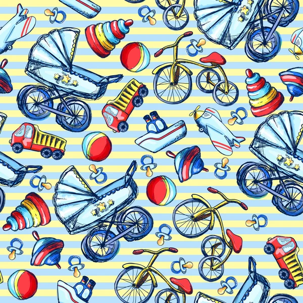 Seamless pattern of toys for boys — Stock Vector