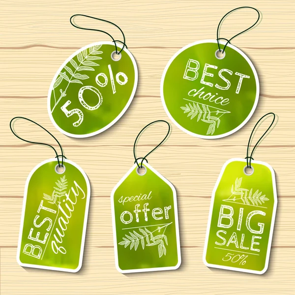 Sale tags with blurry photos and sketch — Stock Vector