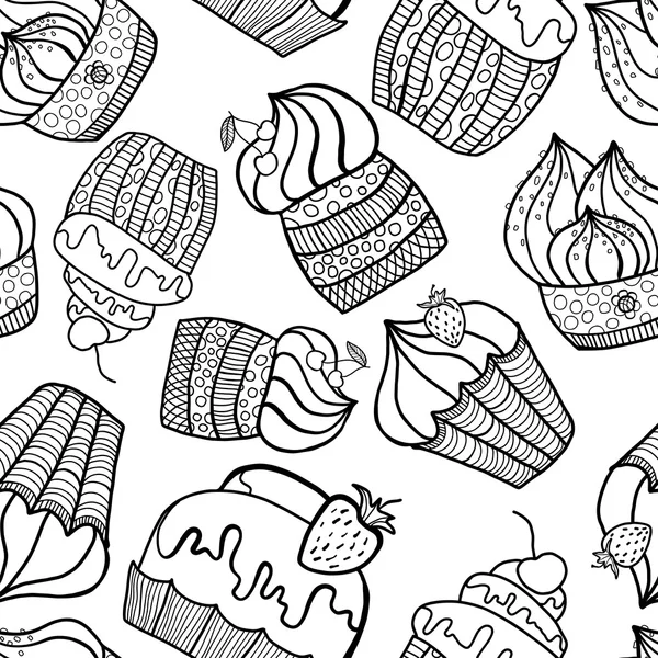 Black and white seamless pattern of Cake Stock Vector