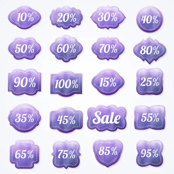 Lilac set of labels percent for sales Stock Illustration