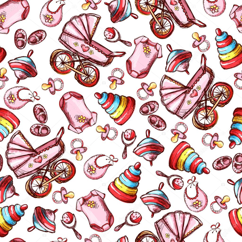Seamless pattern of toys and things for girls