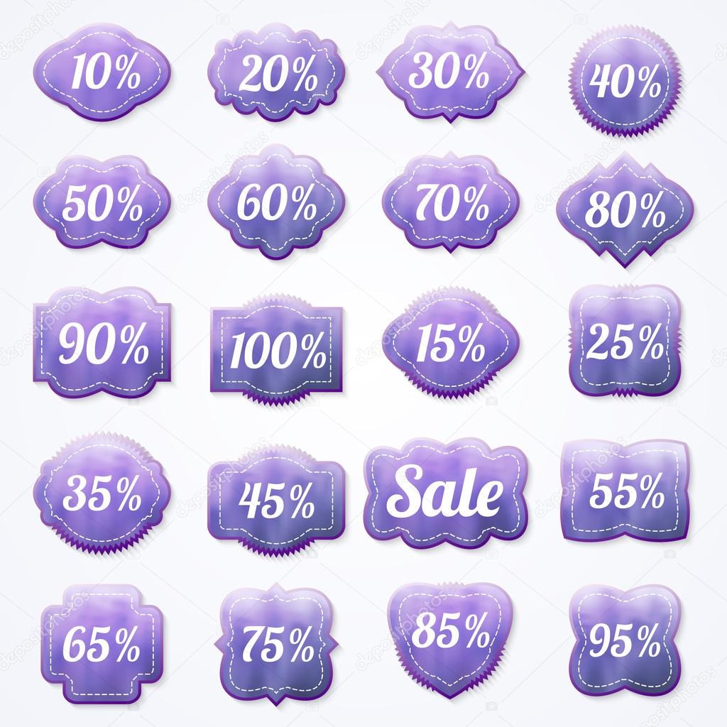 Lilac set of labels percent for sales