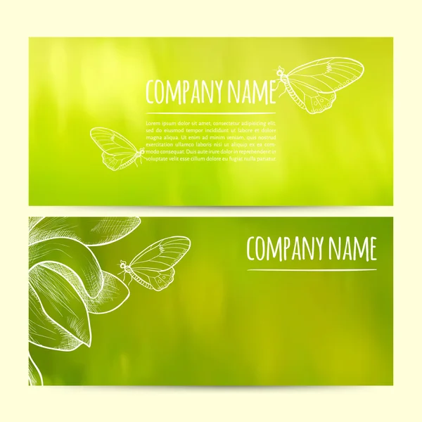 Set of , horizontal banners with blurred grass background and flower sketch — Stock Vector