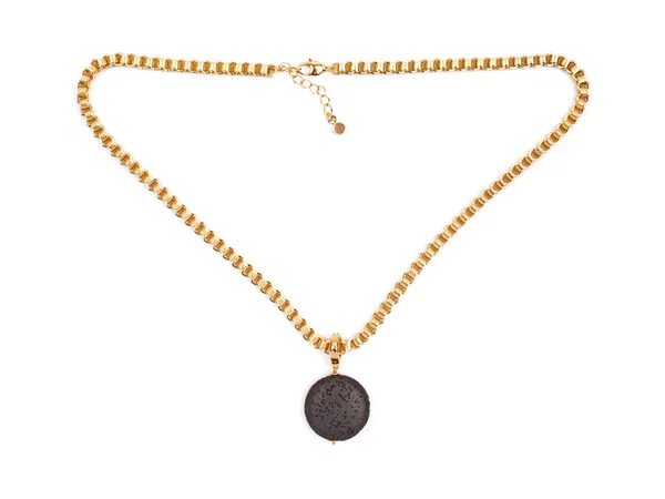 Collier Pendentif Pour Femme Avec Pierre Lave Volcanique Noire Ronde — Photo