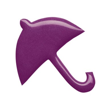 Beyaz arka planda izole edilmiş mor şemsiye şekilli tırnak cilası. Fotoğraf. Üst görünüm