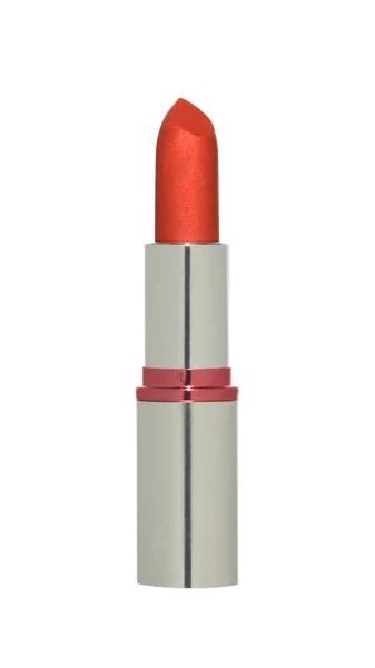 Open Rode Lippenstift Zilveren Buis Geïsoleerd Witte Achtergrond — Stockfoto