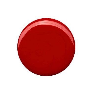 Beyaz arka planda izole edilmiş kırmızı daire şeklindeki oje lekeleri. Fotoğraf. Üst görünüm