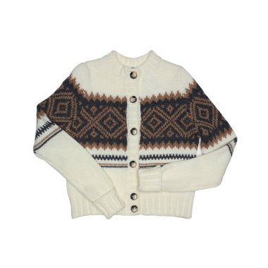 Beyaz arka planda yünlü, sıcak kadın süveteri. Modern moda kadınlar için.