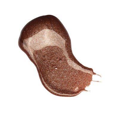 Beyaz arka planda lekeli kahverengi oje izole edilmiş. Fotoğraf. Üst görünüm