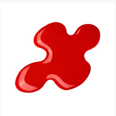 Beyaz arka planda kırmızı oje lekeleri var. Fotoğraf. Üst görünüm