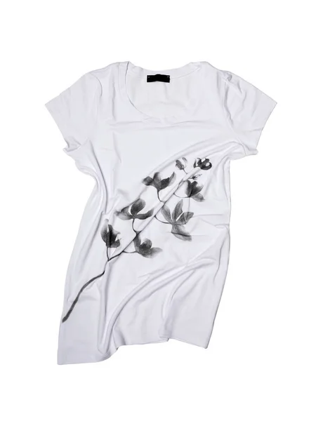 Shirt Feminina Branca Enrugada Isolada Sobre Fundo Branco — Fotografia de Stock