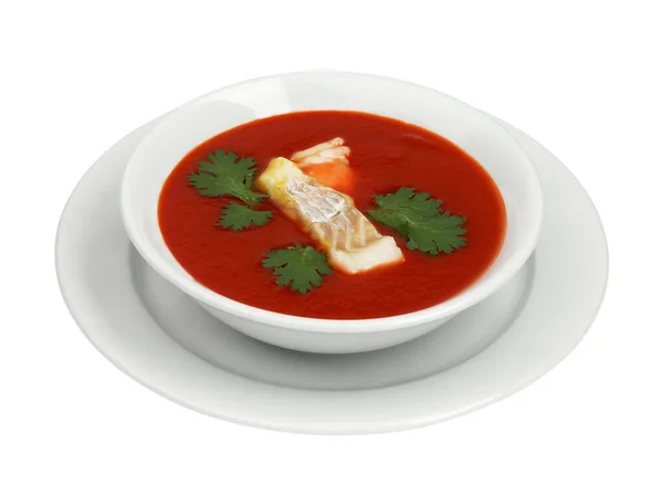 Red Fish Soup Fillet White Bowl Isolated White Background — Stock Photo, Image