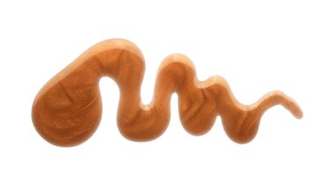 Beyaz arka planda açık kahverengi oje izole edilmiş. Fotoğraf. Üst görünüm