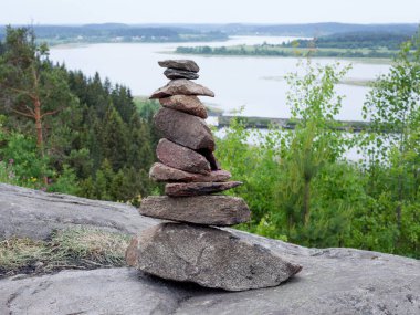 Karelia 'daki orman ve nehir manzarası