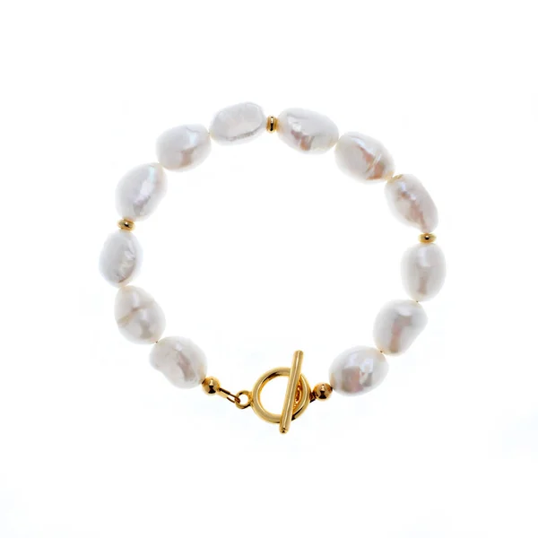 Luxe Elegante Barokke Parel Gouden Armband Geïsoleerd Witte Achtergrond — Stockfoto