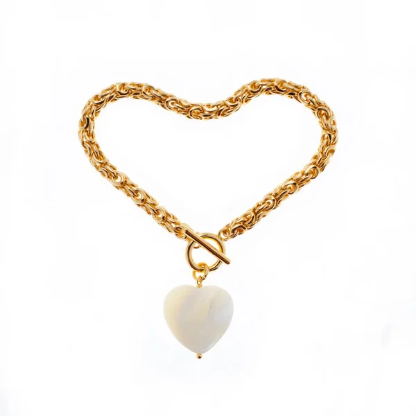 Luxo Elegante Pérola Barroca Forma Pingente Coração Com Corrente Ouro — Fotografia de Stock