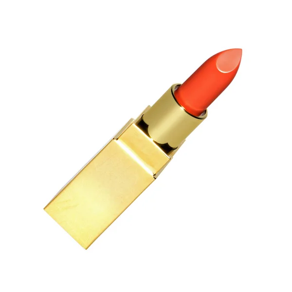 Lápiz Labial Rojo Abierto Tubo Dorado Aislado Sobre Fondo Blanco — Foto de Stock