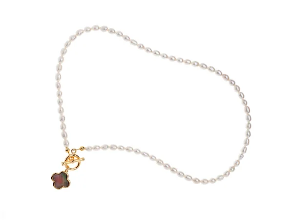 Luxury Elegant Golden Chain Baroque Pearl Pendant Isolated White Background — Stock Photo, Image