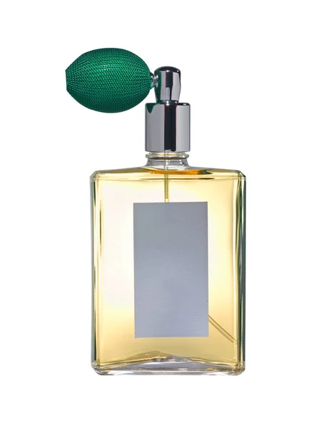 白い背景に隔離された香水の水のガラス瓶 クローズアップショット — ストック写真