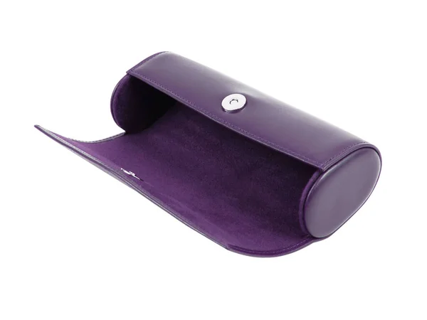 Открытый Фиолетовый Чехол Очков Кожи Теней Изолированный Белом Фоне — стоковое фото