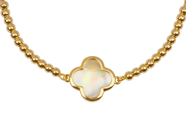 Luxury Elegant Golden Necklace Baroque Pearl Pendant Isolated White Background — Stock Photo, Image