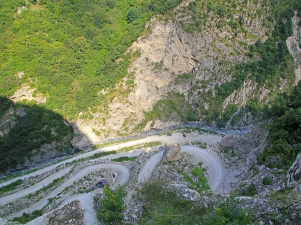 Повітряний Вид Будівництво Кривої Дороги Серед Гір Північна Осетія Аланія — стокове фото