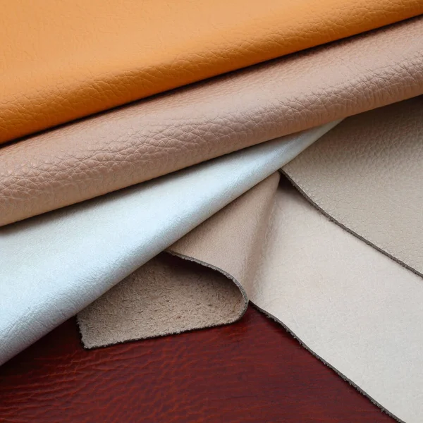 Different Colors Natural Leather Textures Samples — Stock Photo, Image