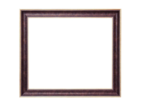 Empty Golden Dark Brown Wooden Frame Paintings Isolated White Background — Stock Photo, Image